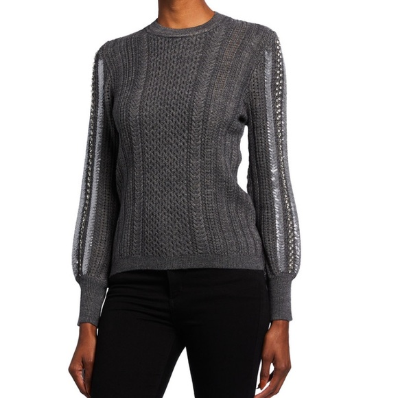 Kobi Halperin Gabbi Wool-Blend Pointelle Knit Jewel Sleeve Sweater - Picture 2 of 9